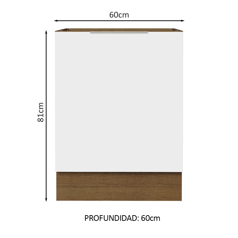 Bajo Mesada Cocina 60 x 60 cm 1 Puerta (Sin Mesada) Marrón/Blanco Stella Madesa - Image 2