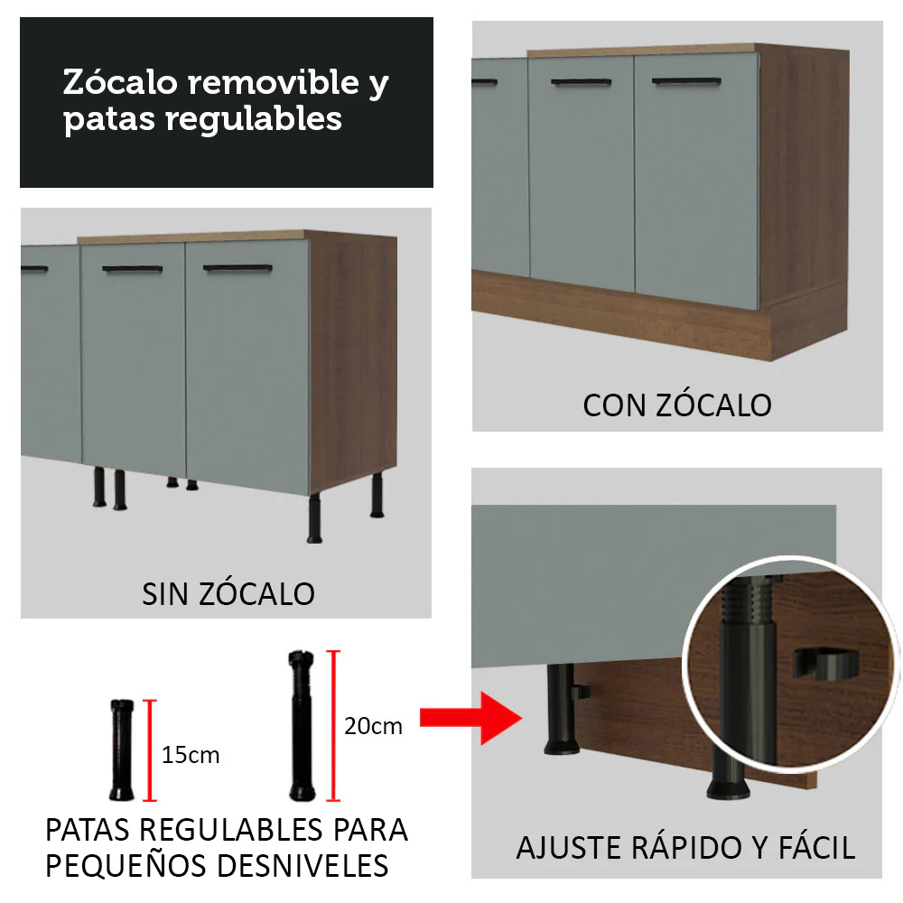 Bajo Mesada Cocina 60 x 60 cm 1 Puerta (Sin Mesada) Marrón/Gris Agata Madesa - Image 8