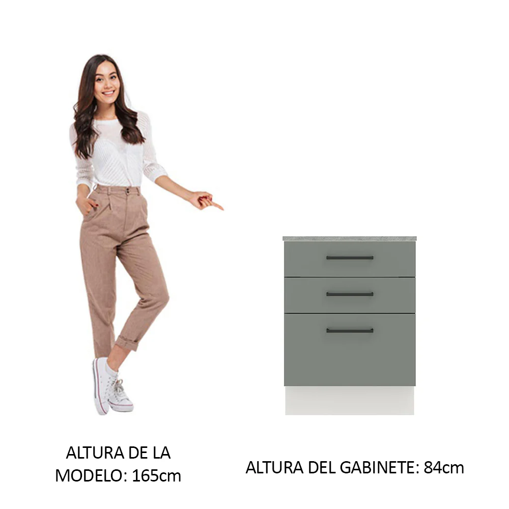 Bajo Mesada Cocina 60 x 60 cm 3 Cajones (Con Mesada) Blanco/Gris Agata Madesa - Image 3