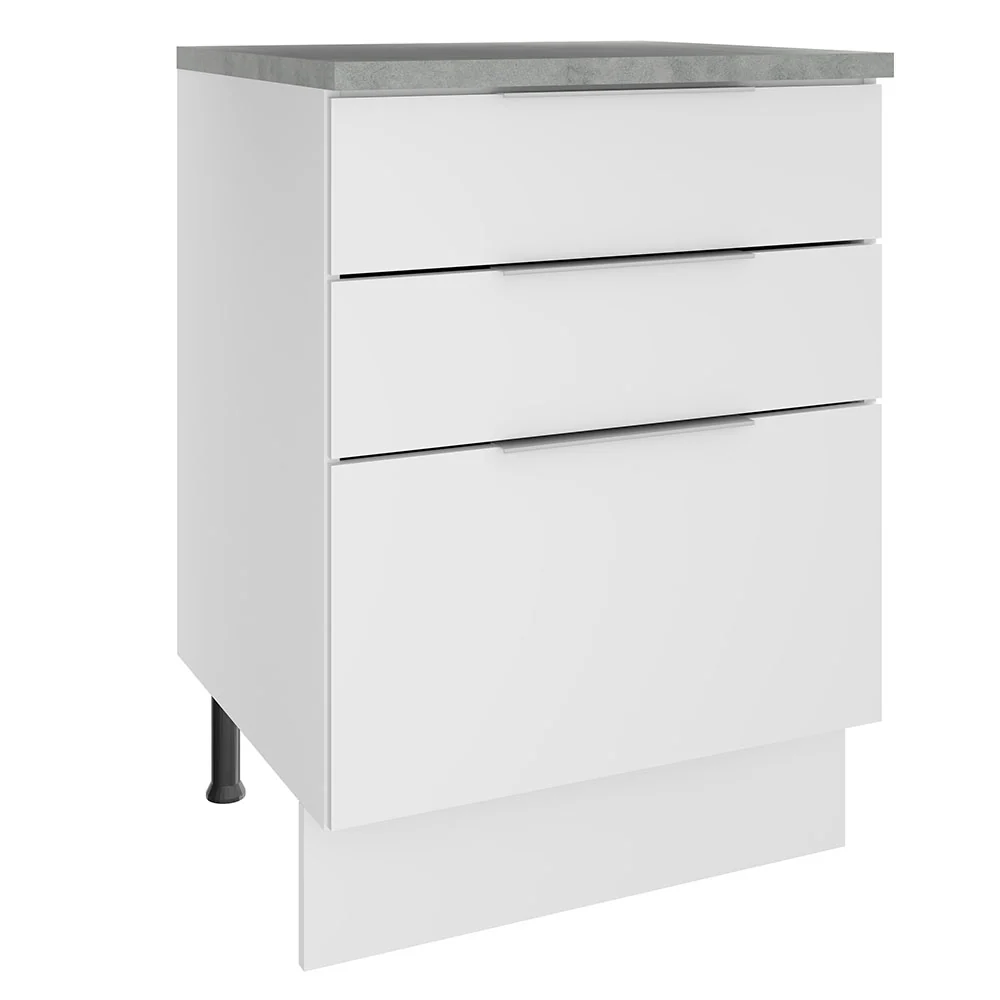 Bajo Mesada Cocina 60 x 60 cm 3 Cajones (Con Mesada) Blanco Stella Madesa