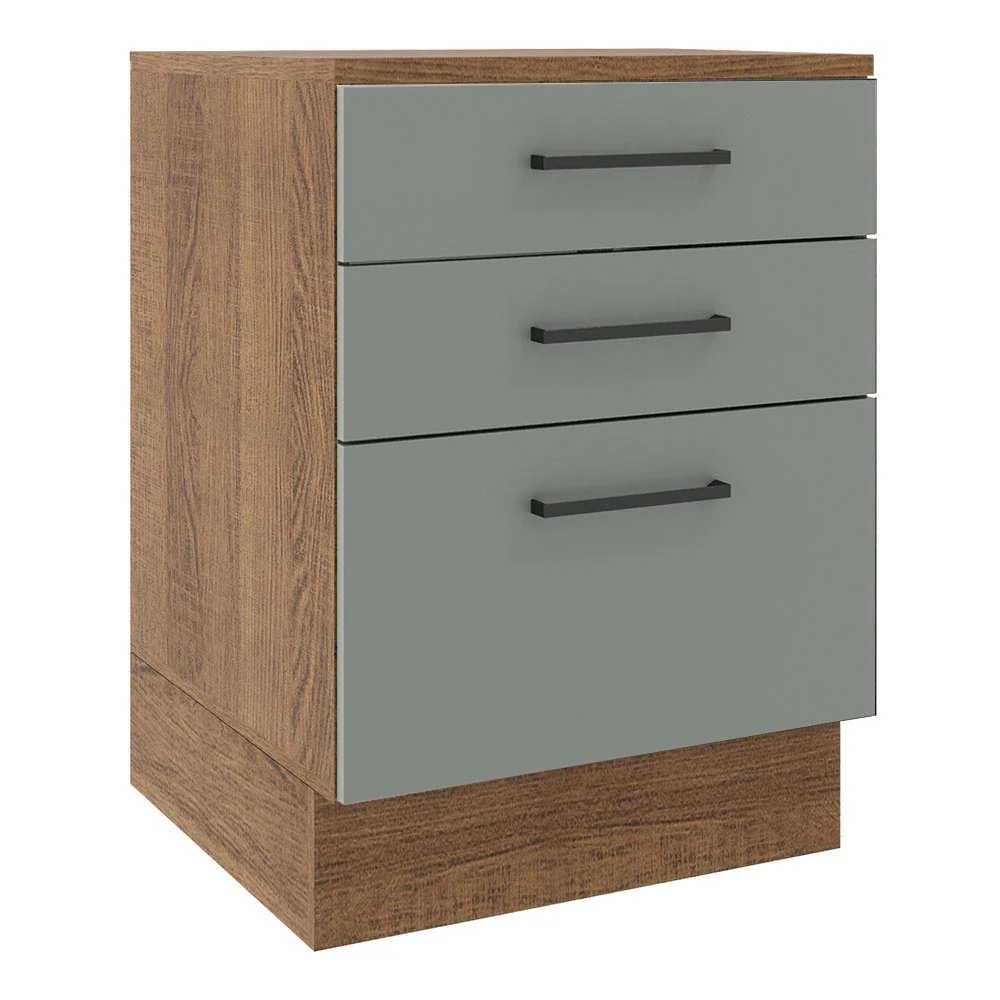 Bajo Mesada Cocina 60 x 60 cm 3 Cajones (Con Mesada) Marrón/Gris Agata Madesa