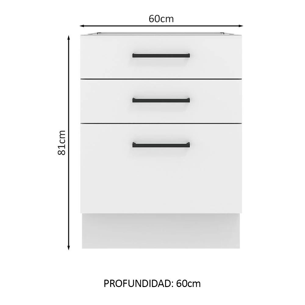 Bajo Mesada Cocina 60 x 60 cm 3 Cajones (Sin Mesada) Blanco Agata Madesa - Image 2