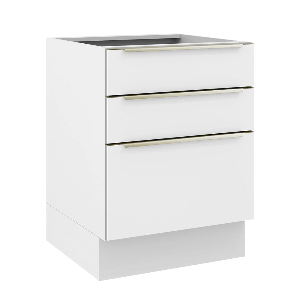 Bajo Mesada Cocina 60 x 60 cm 3 Cajones (Sin Mesada) Blanco/Blanco Aterciopelado Lux Madesa