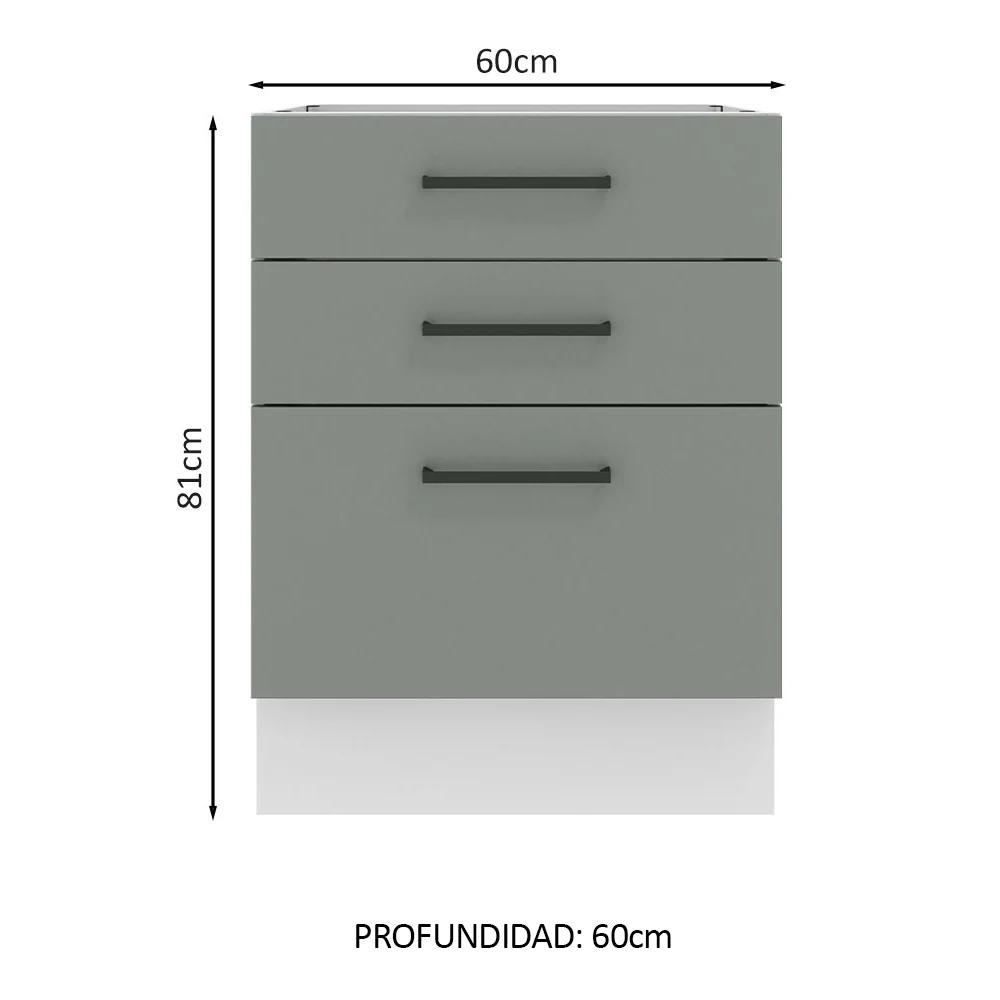 Bajo Mesada Cocina 60 x 60 cm 3 Cajones (Sin Mesada) Blanco/Gris Agata Madesa - Image 2