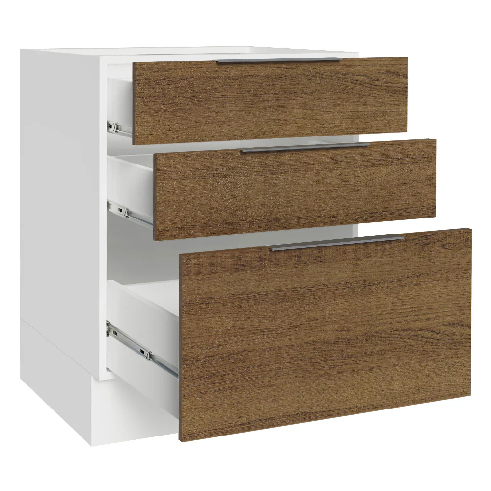 Bajo Mesada Cocina 60 x 60 cm 3 Cajones (Sin Mesada) Blanco/Marrón Stella Madesa - Image 6
