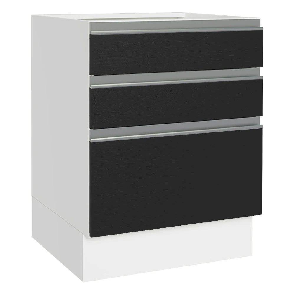 Bajo Mesada Cocina 60 x 60 cm 3 Cajones (Sin Mesada) Blanco/Negro Glamy Madesa