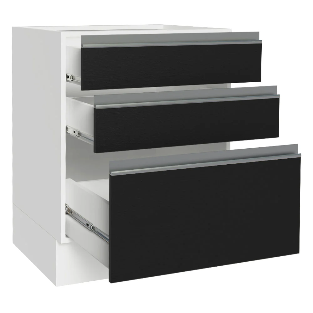 Bajo Mesada Cocina 60 x 60 cm 3 Cajones (Sin Mesada) Blanco/Negro Glamy Madesa - Image 3