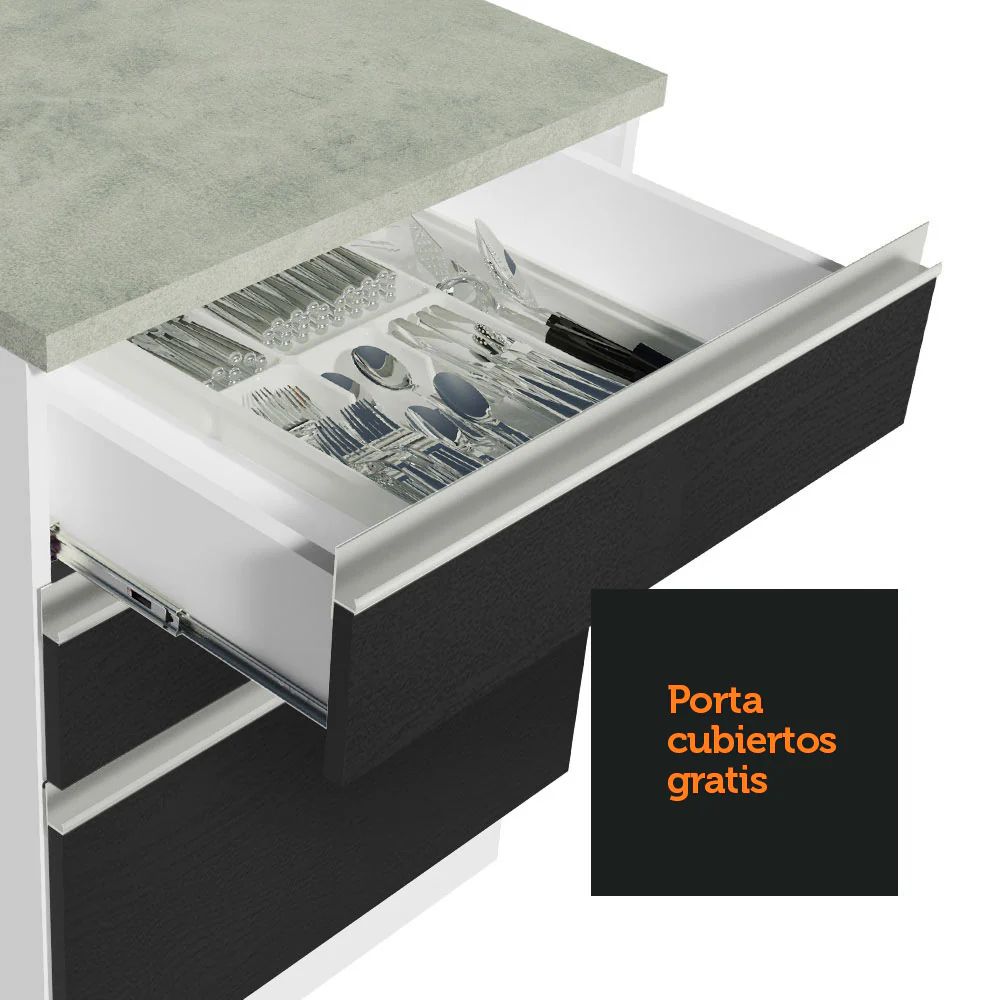 Bajo Mesada Cocina 60 x 60 cm 3 Cajones (Sin Mesada) Blanco/Negro Glamy Madesa - Image 8