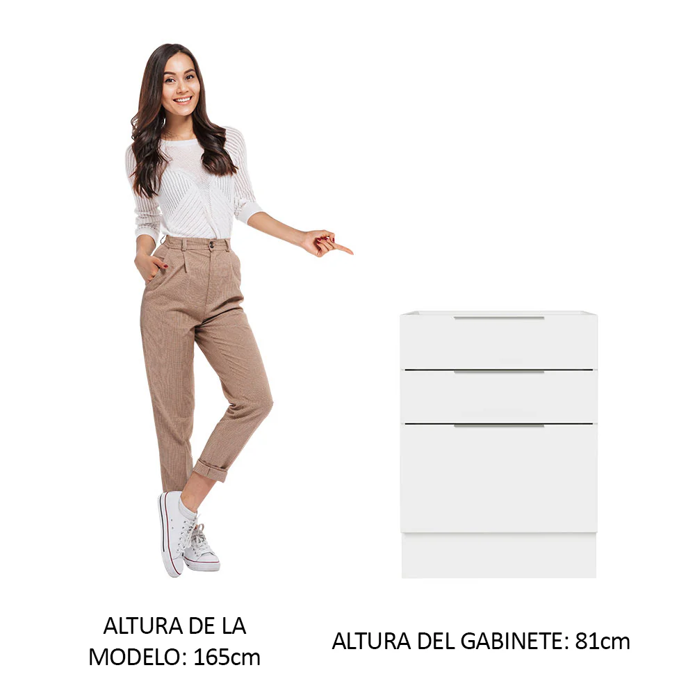 Bajo Mesada Cocina 60 x 60 cm 3 Cajones (Sin Mesada) Blanco Stella Madesa - Image 3
