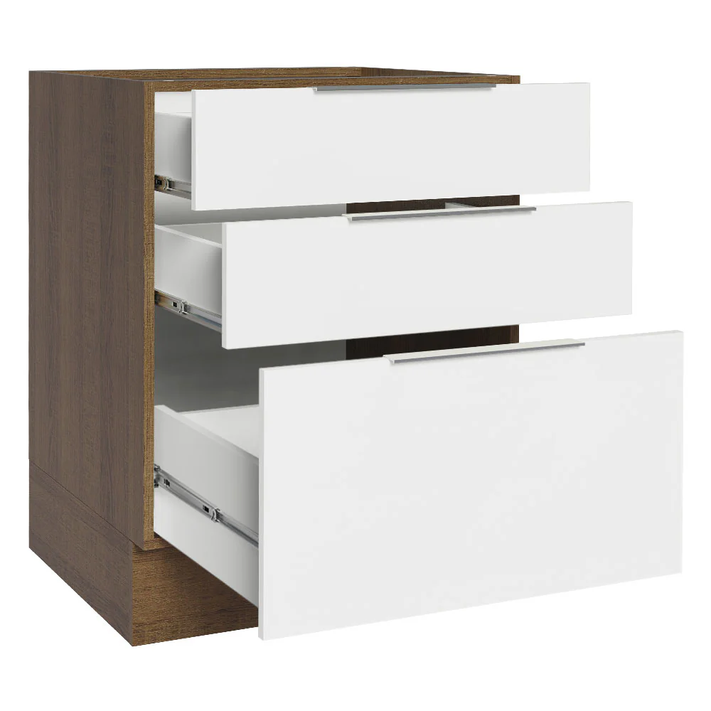Bajo Mesada Cocina 60 x 60 cm 3 Cajones (Sin Mesada) Marrón/Blanco Stella Madesa - Image 6