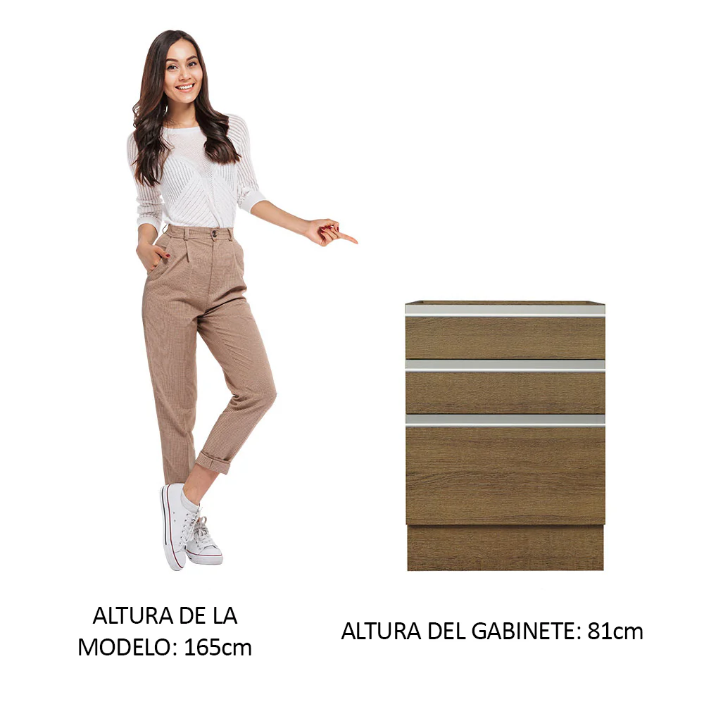 Bajo Mesada Cocina 60 x 60 cm 3 Cajones (Sin Mesada) Marrón Glamy Madesa - Image 3