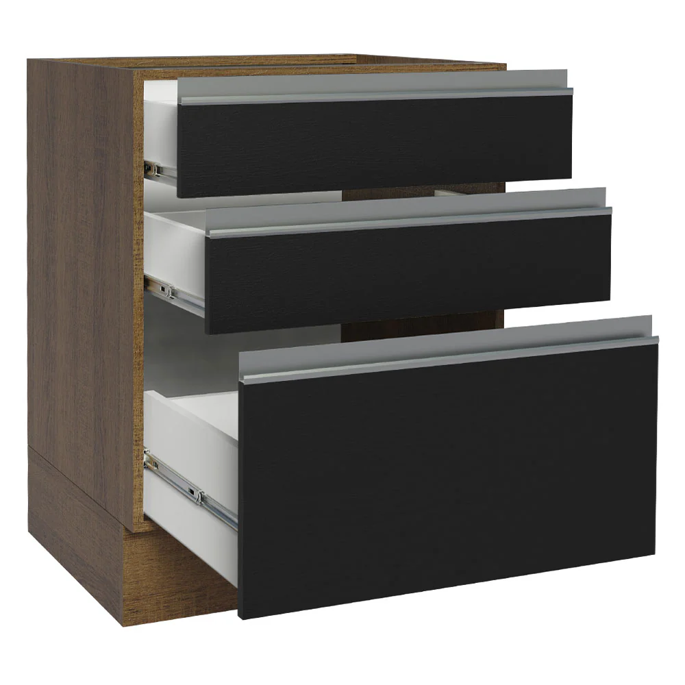 Bajo Mesada Cocina 60 x 60 cm 3 Cajones (Sin Mesada) Marrón/Negro Glamy Madesa - Image 7
