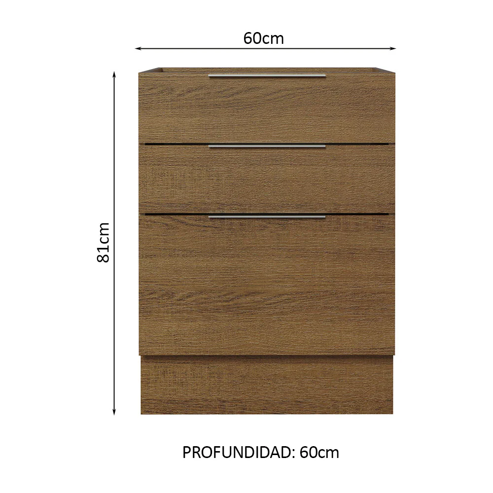 Bajo Mesada Cocina 60 x 60 cm 3 Cajones (Sin Mesada) Marrón Stella Madesa - Image 2