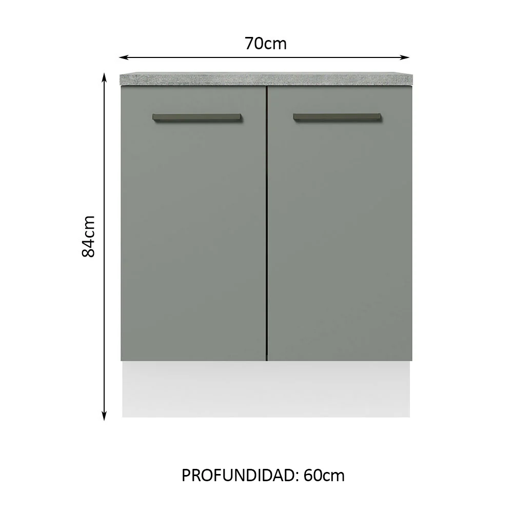 Bajo Mesada Cocina 70 x 60 cm 2 Puertas (Con Mesada) Blanco/Gris Agata Madesa - Image 2