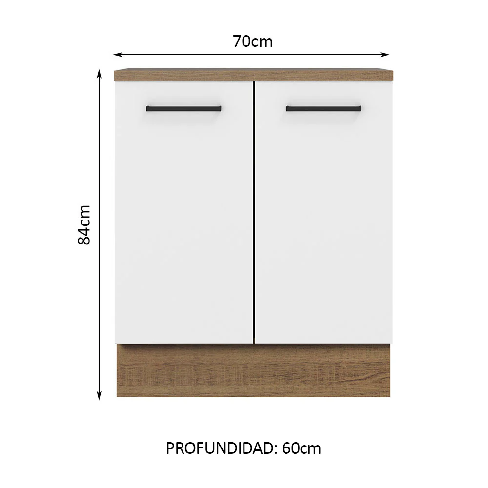 Bajo Mesada Cocina 70 x 60 cm 2 Puertas (Con Mesada) Marrón/Blanco Agata Madesa - Image 2