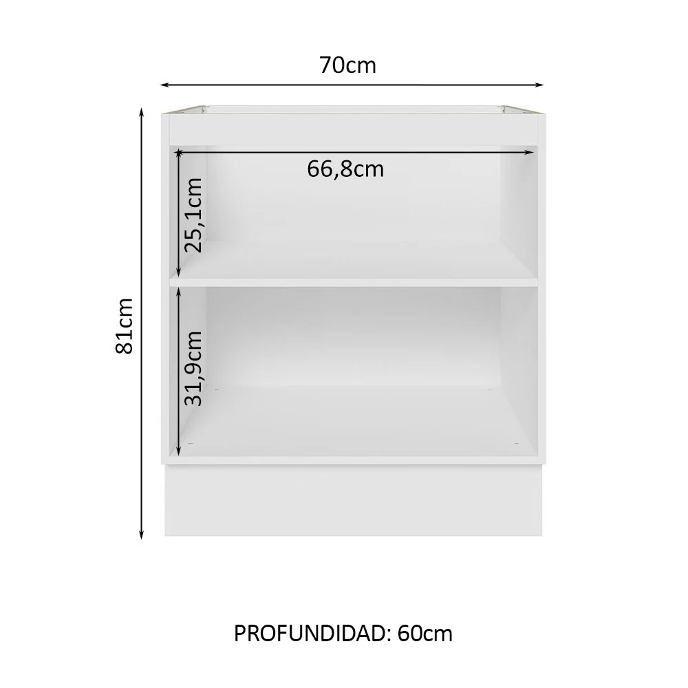 Bajo Mesada Cocina 70 x 60 cm 2 Puertas (Sin Mesada) Blanco Glamy Madesa - Image 3