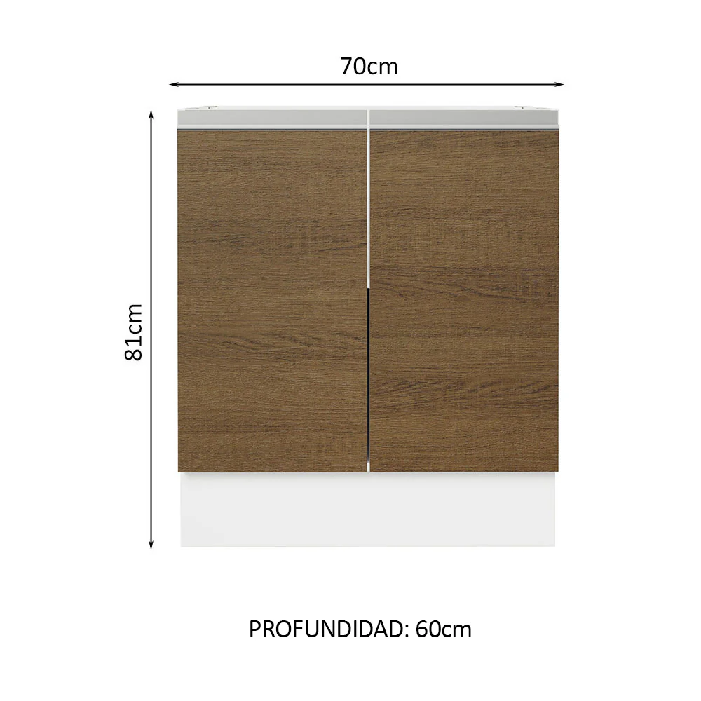 Bajo Mesada Cocina 70 x 60 cm 2 Puertas (Sin Mesada) Blanco/Marrón Glamy Madesa - Image 2