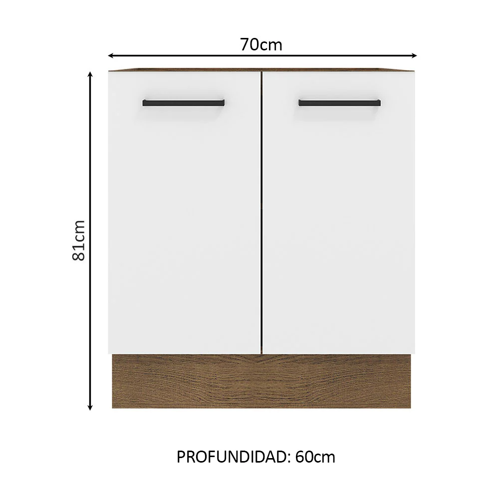 Bajo Mesada Cocina 70 x 60 cm 2 Puertas (Sin Mesada) Marrón/Blanco Agata Madesa - Image 2