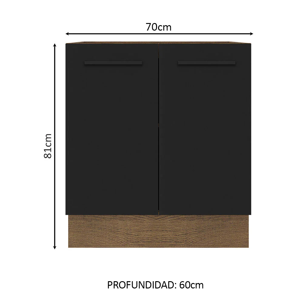 Bajo Mesada Cocina 70 x 60 cm 2 Puertas (Sin Mesada) Marrón/Negro Agata Madesa - Image 2