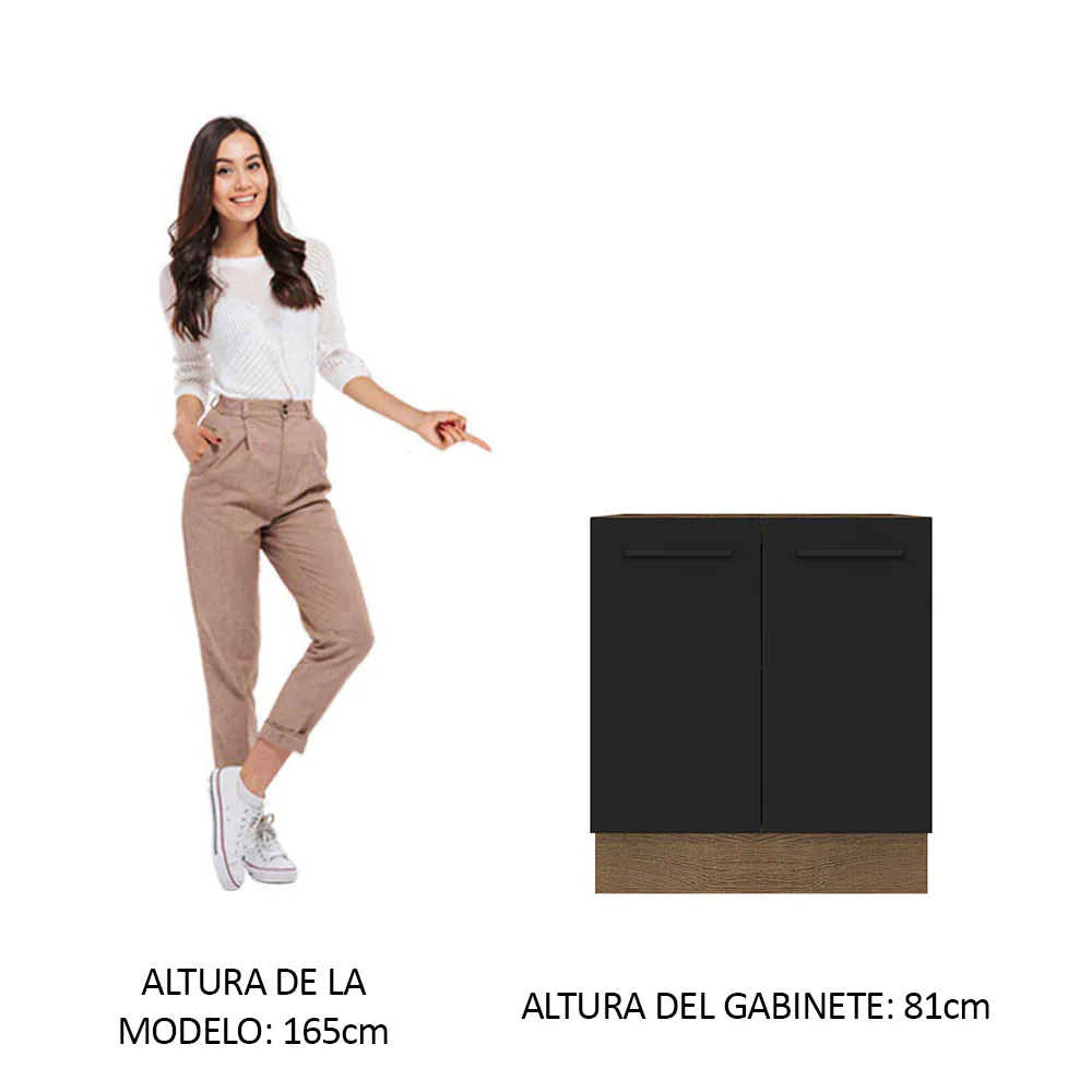 Bajo Mesada Cocina 70 x 60 cm 2 Puertas (Sin Mesada) Marrón/Negro Agata Madesa - Image 3