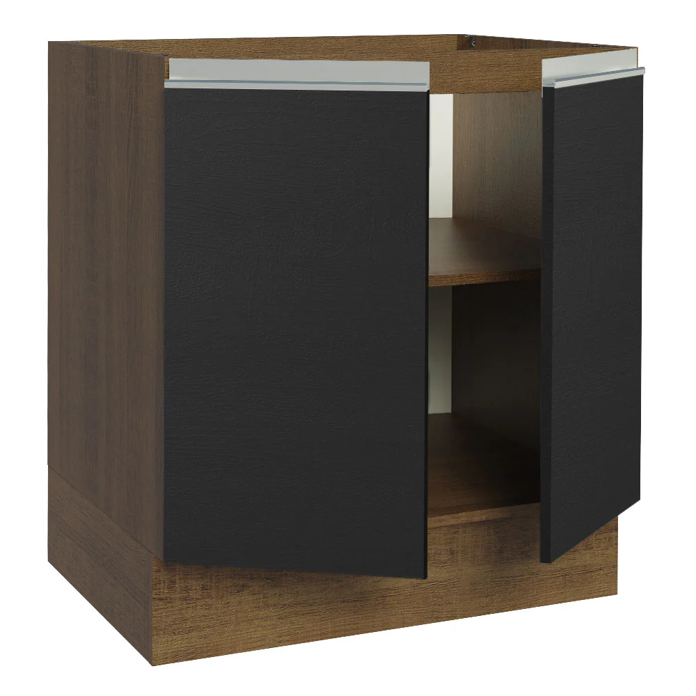 Bajo Mesada Cocina 70 x 60 cm 2 Puertas (Sin Mesada) Marrón/Negro Glamy Madesa - Image 7