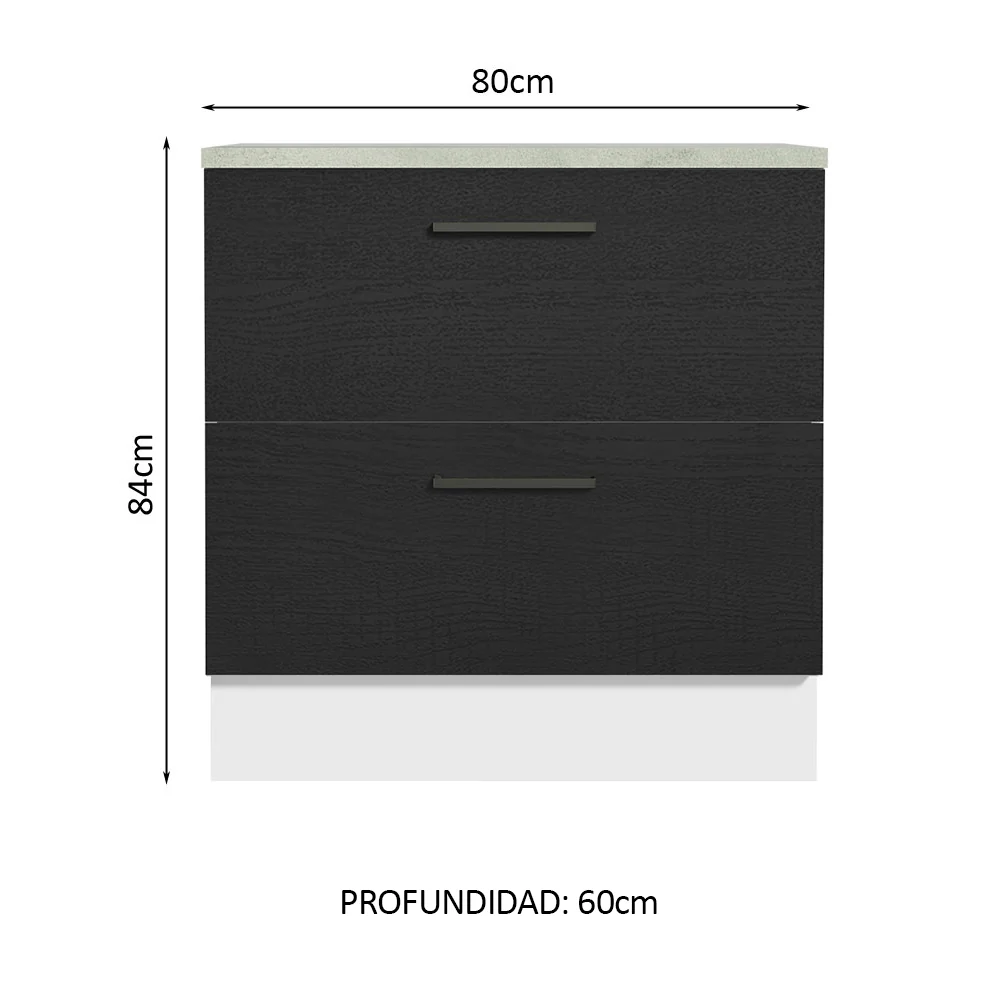 Bajo Mesada Cocina 80 x 60 cm 2 Cajones (Con Mesada) Blanco/Negro Agata Madesa - Image 2