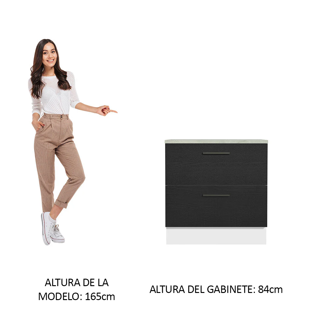 Bajo Mesada Cocina 80 x 60 cm 2 Cajones (Con Mesada) Blanco/Negro Agata Madesa - Image 3