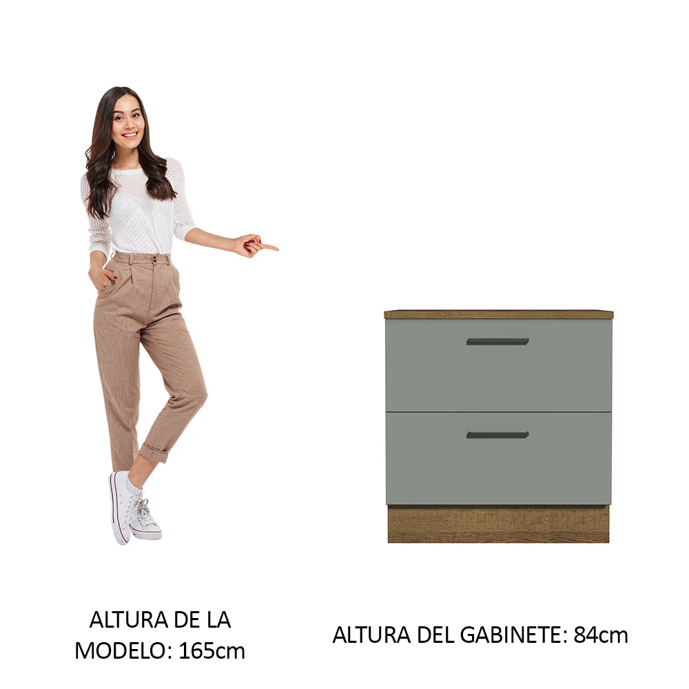 Bajo Mesada Cocina 80 x 60 cm 2 Cajones (Con Mesada) Marrón/Gris Agata Madesa - Image 3