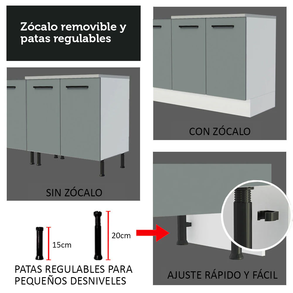 Bajo Mesada Cocina 80 x 60 cm 2 Cajones (Sin Mesada) Blanco/Gris Agata Madesa - Image 7