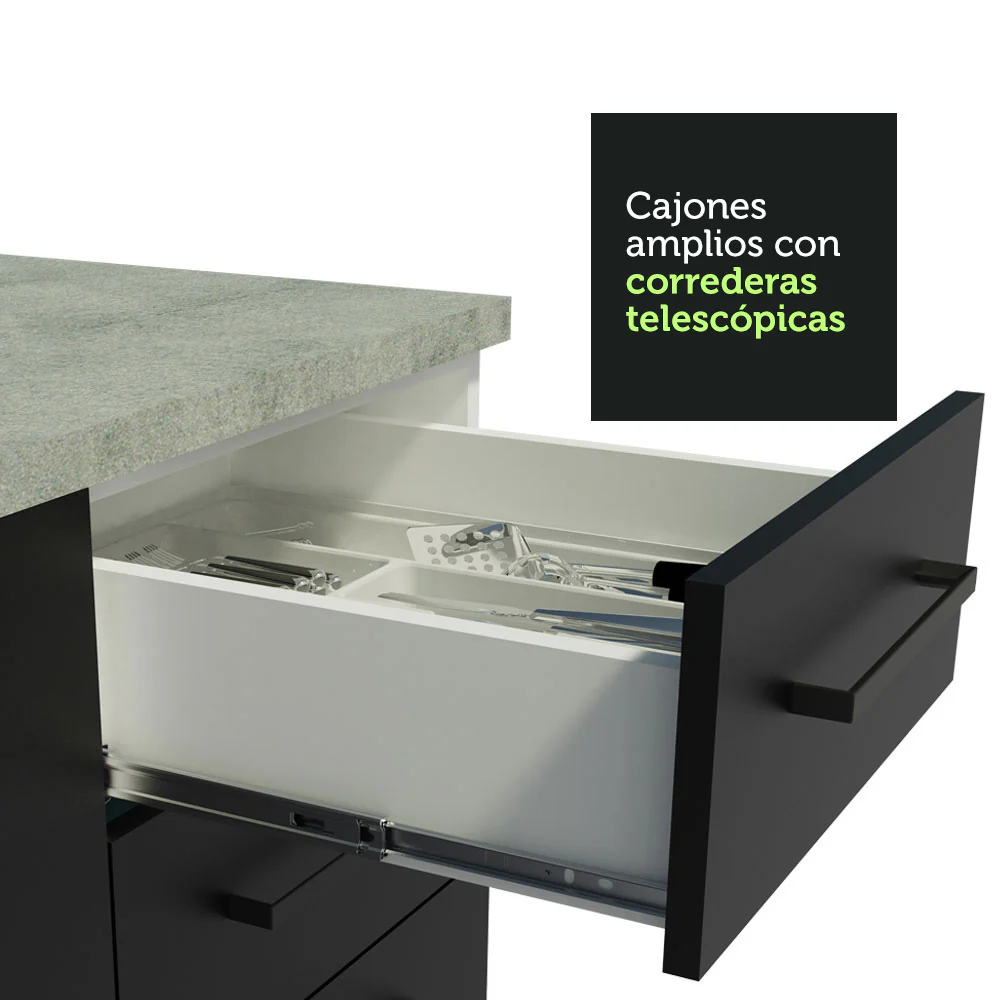 Bajo Mesada Cocina 80 x 60 cm 2 Cajones (Sin Mesada) Blanco/Negro Agata Madesa - Image 5