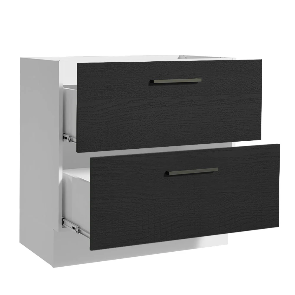 Bajo Mesada Cocina 80 x 60 cm 2 Cajones (Sin Mesada) Blanco/Negro Agata Madesa - Image 6