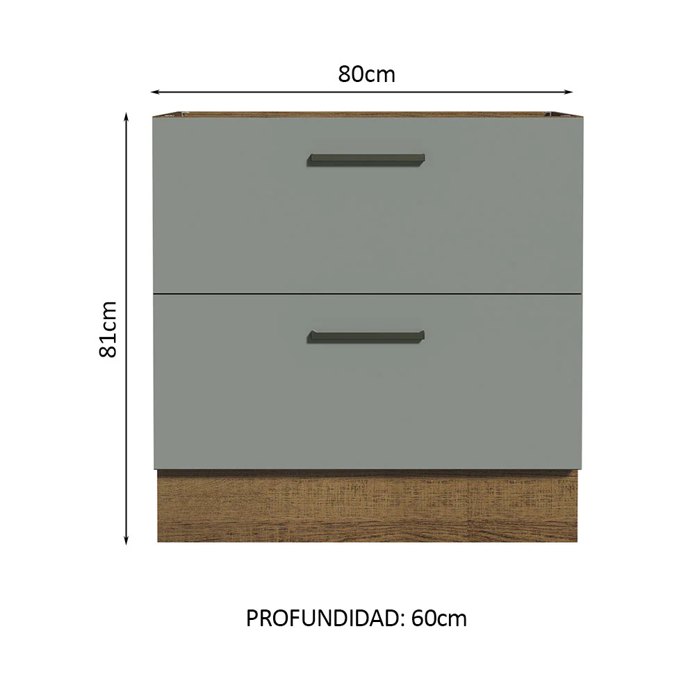 Bajo Mesada Cocina 80 x 60 cm 2 Cajones (Sin Mesada) Marrón/Gris Agata Madesa - Image 2