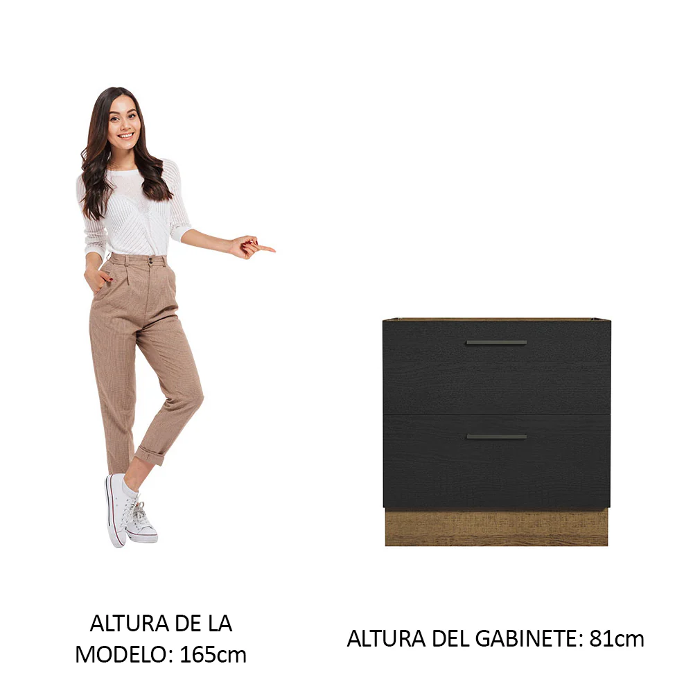 Bajo Mesada Cocina 80 x 60 cm 2 Cajones (Sin Mesada) Marrón/Negro Agata Madesa - Image 3