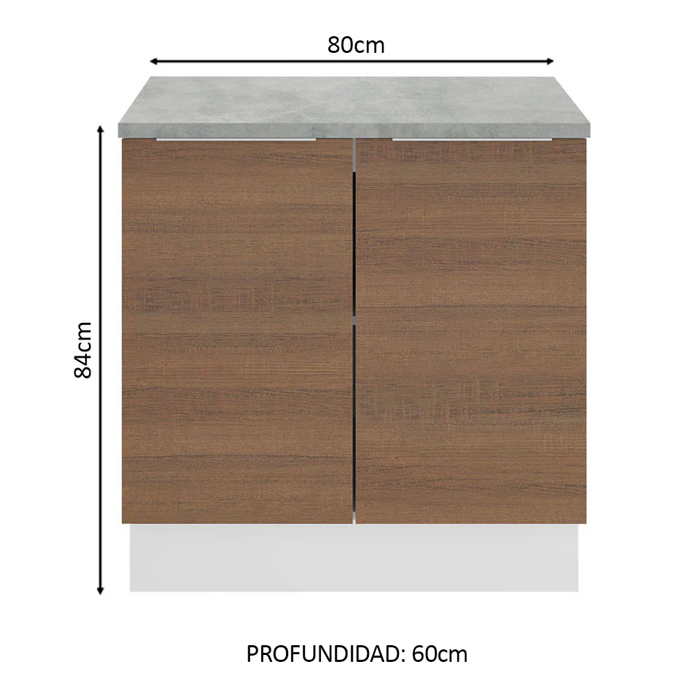 Bajo Mesada Cocina 80 x 60 cm 2 Puertas (Con Mesada) Blanco/Marrón Stella Madesa - Image 2