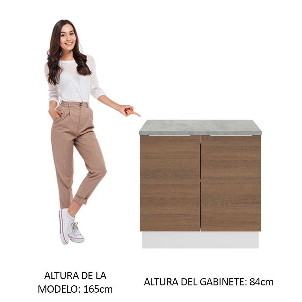 Bajo Mesada Cocina 80 x 60 cm 2 Puertas (Con Mesada) Blanco/Marrón Stella Madesa - Image 3