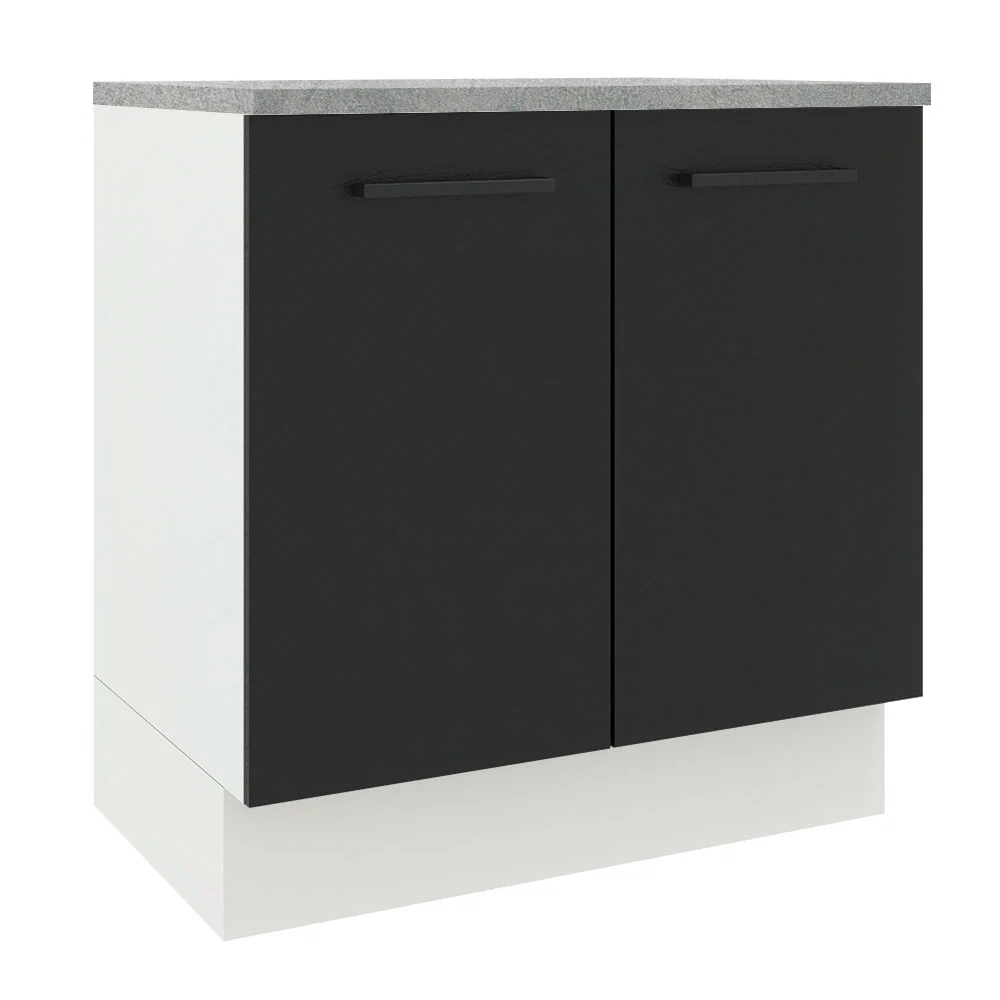 Bajo Mesada Cocina 80 x 60 cm 2 Puertas (Con Mesada) Blanco/Negro Agata Madesa