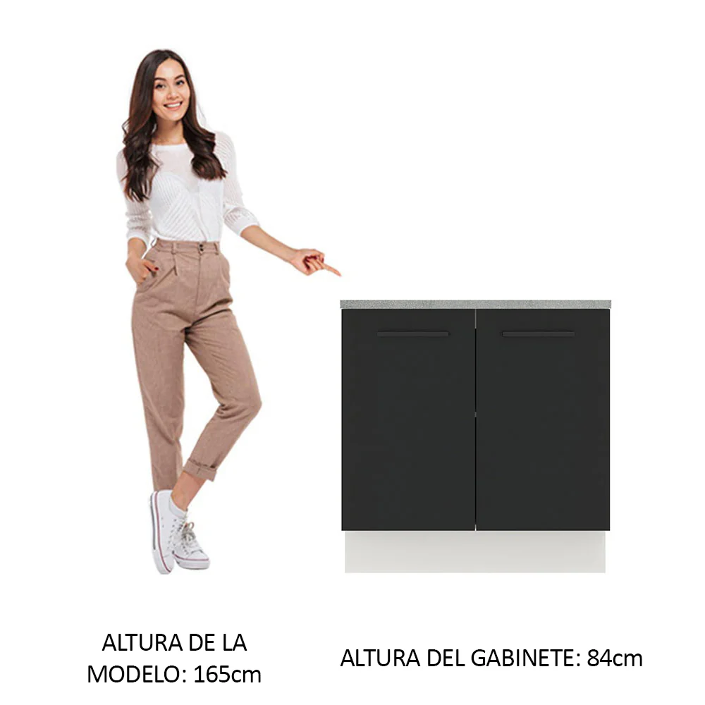 Bajo Mesada Cocina 80 x 60 cm 2 Puertas (Con Mesada) Blanco/Negro Agata Madesa - Image 3