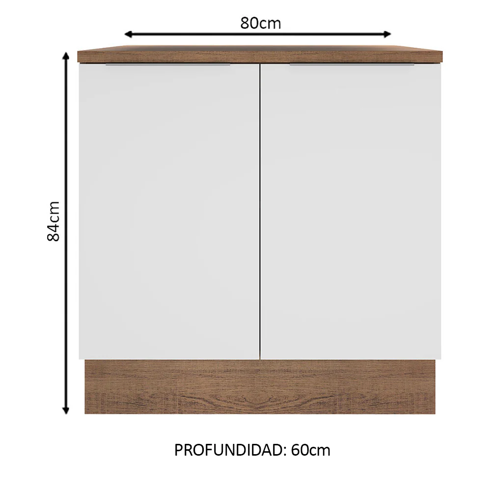 Bajo Mesada Cocina 80 x 60 cm 2 Puertas (Con Mesada) Marrón/Blanco Stella Madesa - Image 2