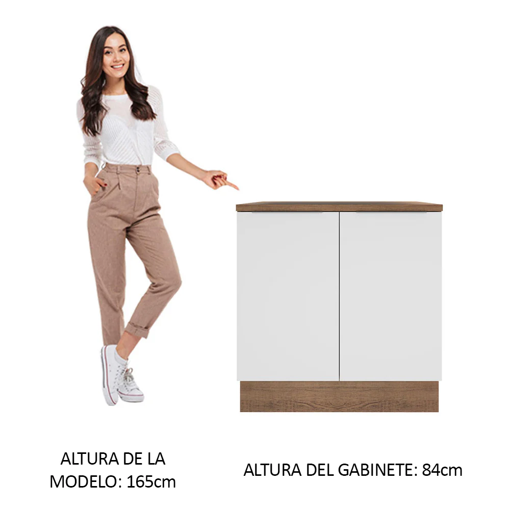 Bajo Mesada Cocina 80 x 60 cm 2 Puertas (Con Mesada) Marrón/Blanco Stella Madesa - Image 3