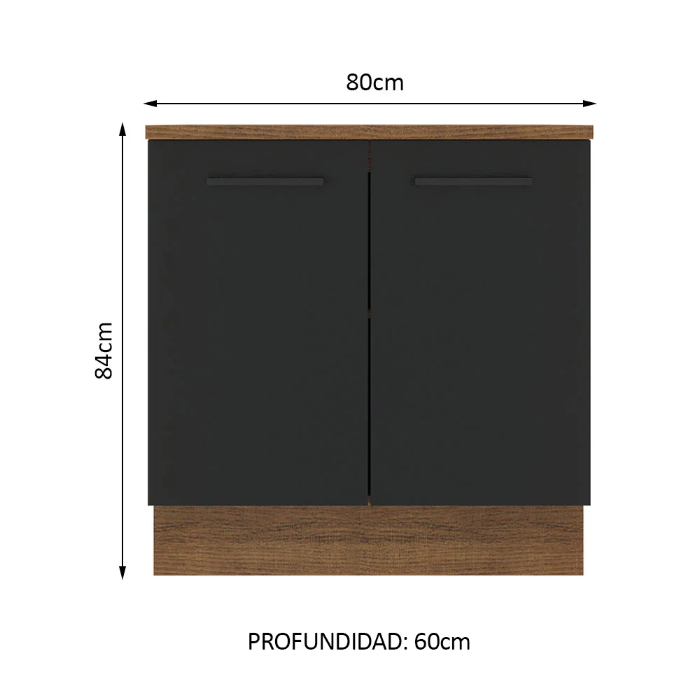Bajo Mesada Cocina 80 x 60 cm 2 Puertas (Con Mesada) Marrón/Negro Agata Madesa - Image 2