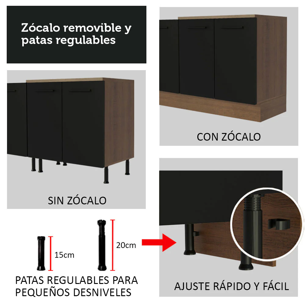 Bajo Mesada Cocina 80 x 60 cm 2 Puertas (Con Mesada) Marrón/Negro Agata Madesa - Image 8