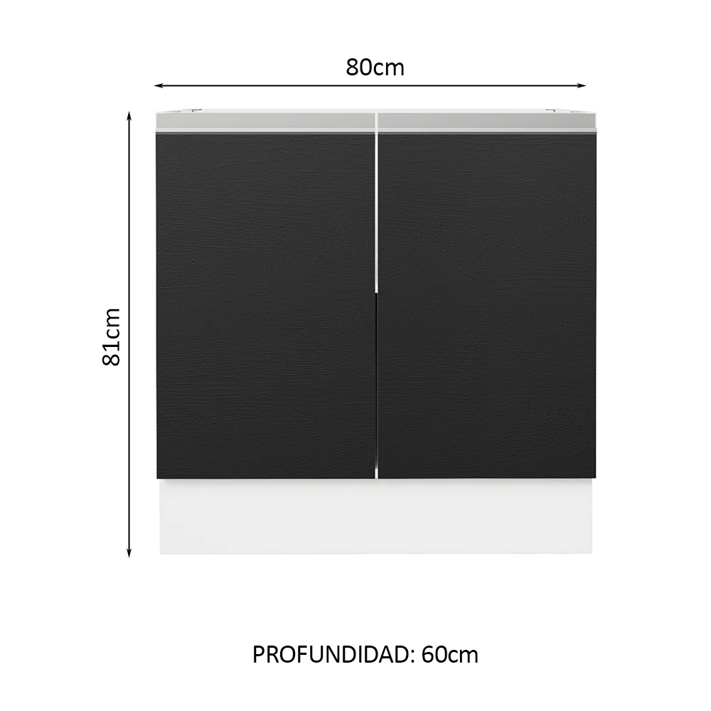 Bajo Mesada Cocina 80 x 60 cm 2 Puertas (Sin Mesada) Blanco/Negro Glamy Madesa - Image 2