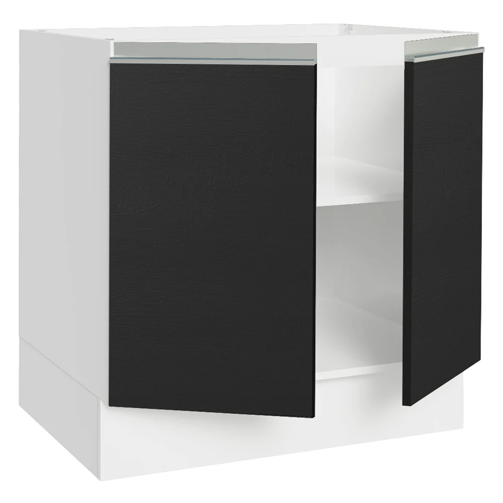 Bajo Mesada Cocina 80 x 60 cm 2 Puertas (Sin Mesada) Blanco/Negro Glamy Madesa - Image 5