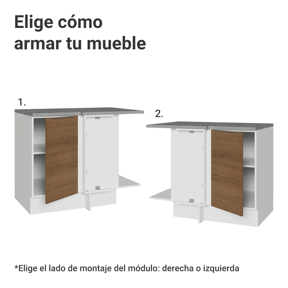 Bajo Mesada Cocina Esquinera 1 Puerta 60 cm Profundidad (Con Mesada) Blanco/Marrón Stella Madesa - Image 4