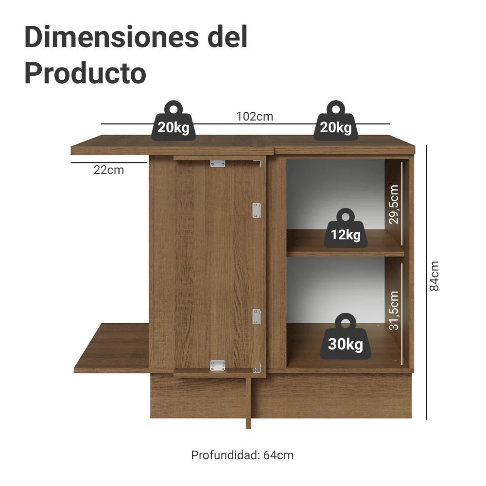 Bajo Mesada Cocina Esquinera 1 Puerta 60 cm Profundidad (Con Mesada) Marrón/Blanco Stella Madesa - Image 2