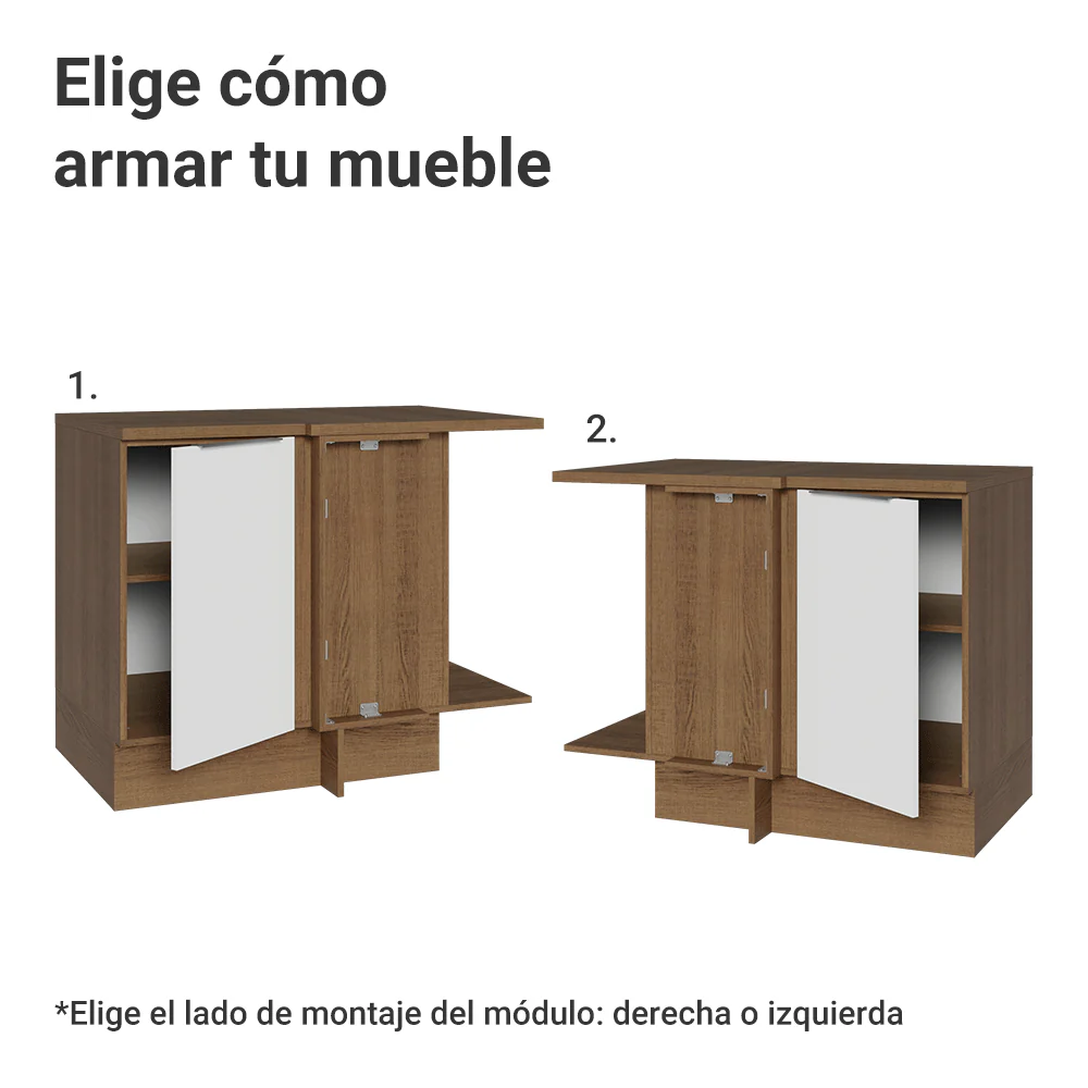 Bajo Mesada Cocina Esquinera 1 Puerta 60 cm Profundidad (Con Mesada) Marrón/Blanco Stella Madesa - Image 4