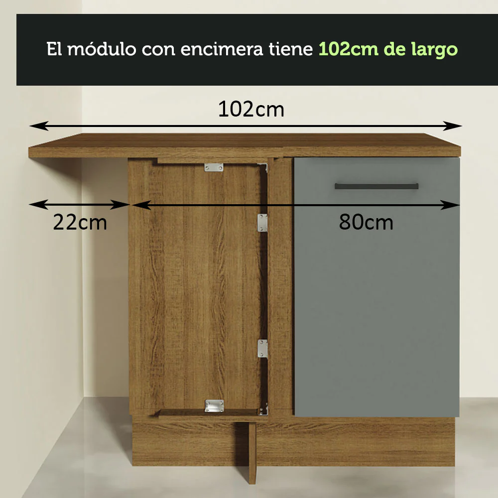 Bajo Mesada Cocina Esquinera 1 Puerta 60 cm Profundidad (Con Mesada) Marrón/Gris Agata Madesa - Image 9