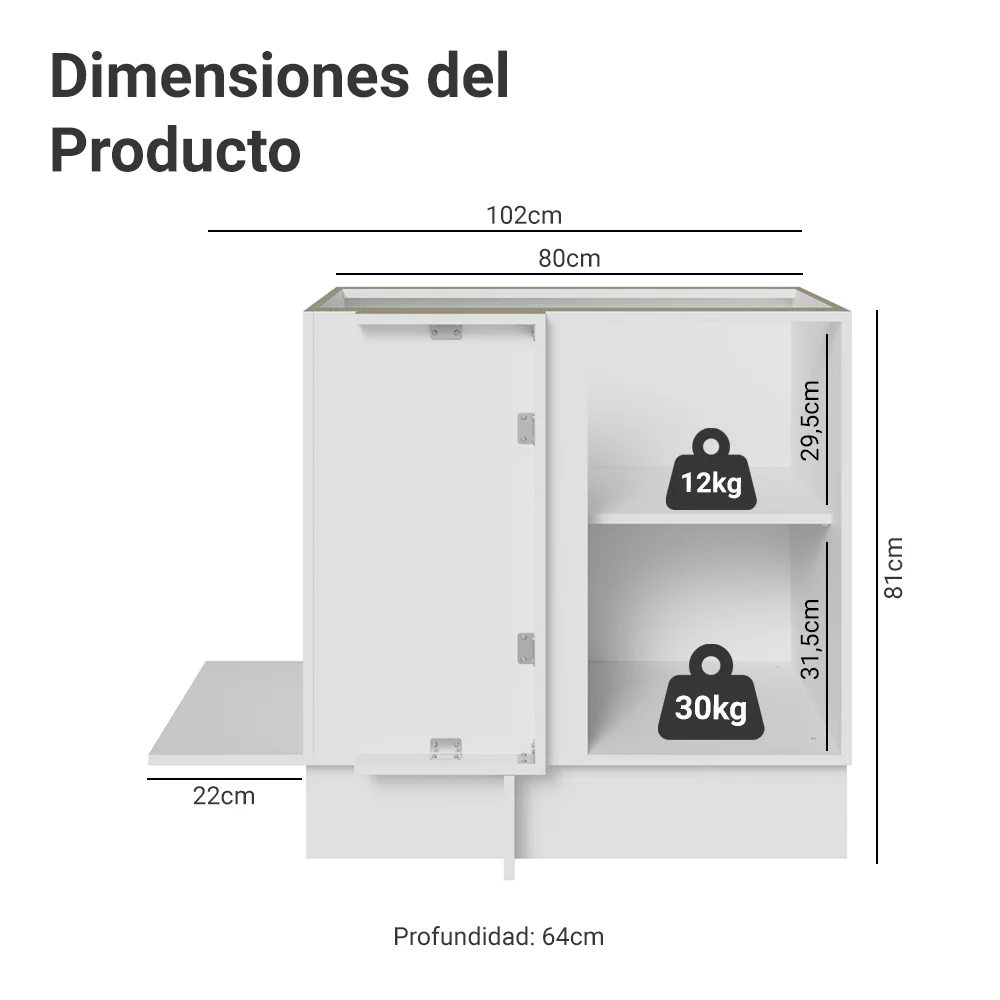 Bajo Mesada Cocina Esquinera 1 Puerta 60 cm Profundidad (Sin Mesada) Blanco Stella Madesa - Image 2
