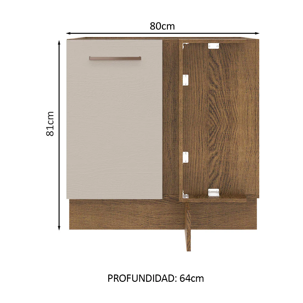Bajo Mesada Cocina Esquinera 1 Puerta 60 cm Profundidad (Sin Mesada) Marrón/Crema Agata Madesa - Image 2