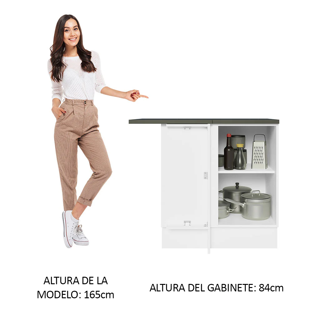 Bajo Mesada Cocina Esquinera 100% MDF 1 Puerta Blanco/Marrón Acordes Madesa - Image 3